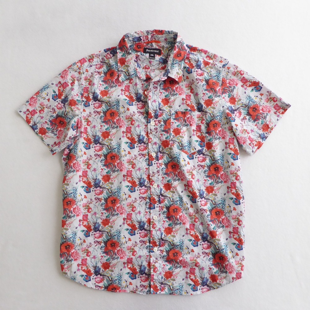 Betabrand Mens 2XL Floral Button Down Short Sleeve Shirt Cotton Made in USA